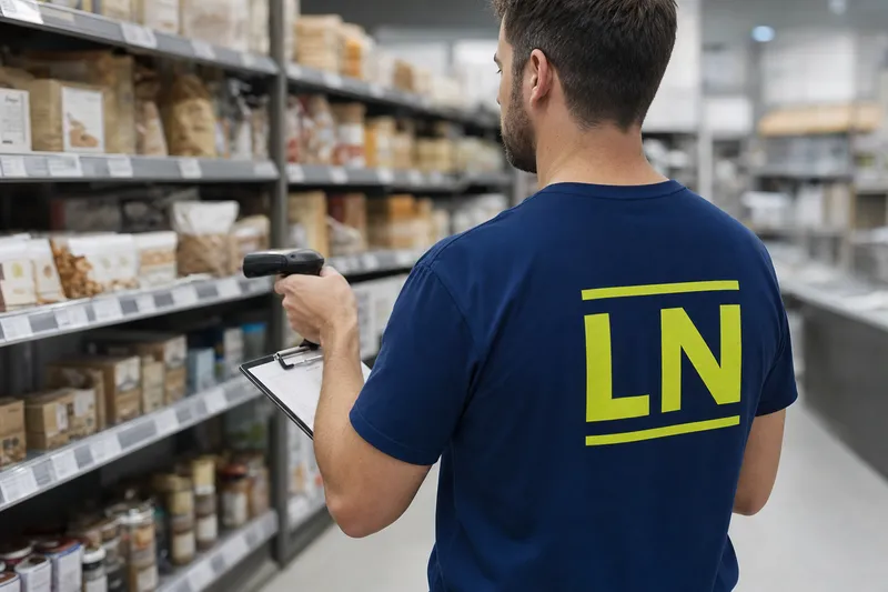 Mitarbeiter kontrolliert den Warenbestand